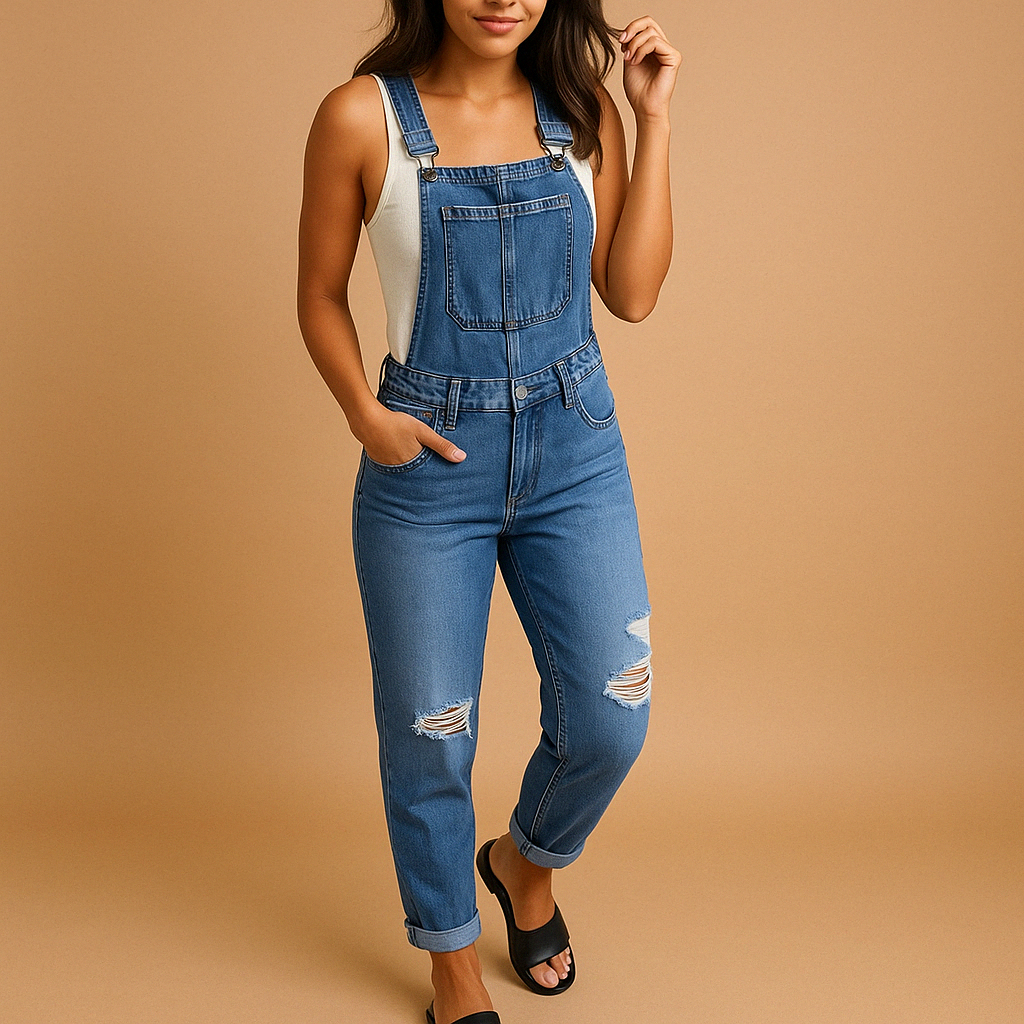 Ripped denim overall for women | Nova