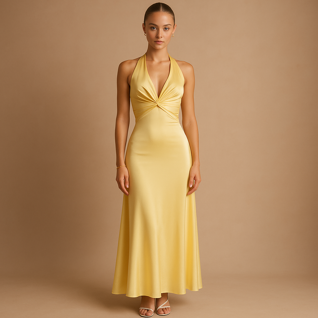 Satin halter maxi evening dress for women | Giselle