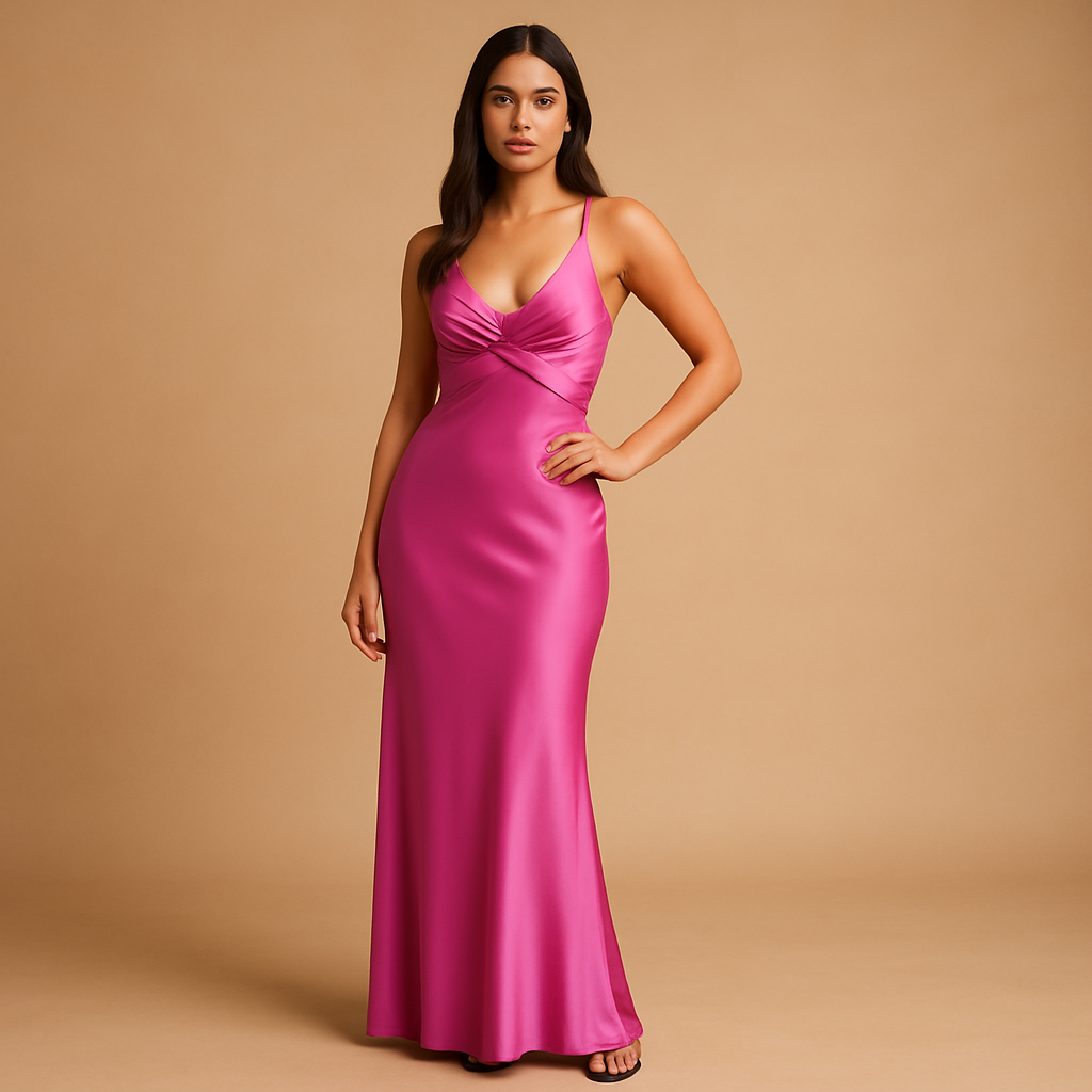 Satin halter maxi evening dress for women | Giselle