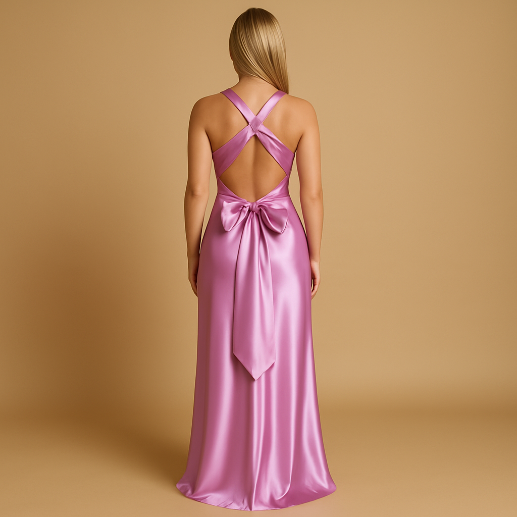Satin halter maxi evening dress for women | Giselle