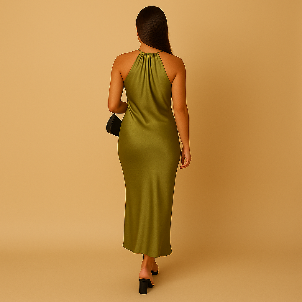 Satin wrap dress with long sleeves for women | Clara