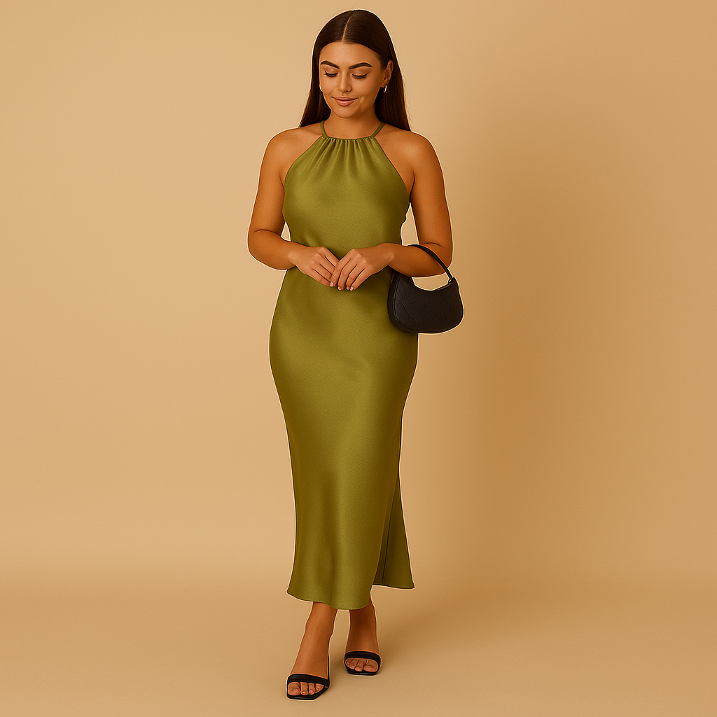 Satin wrap dress with long sleeves for women | Clara