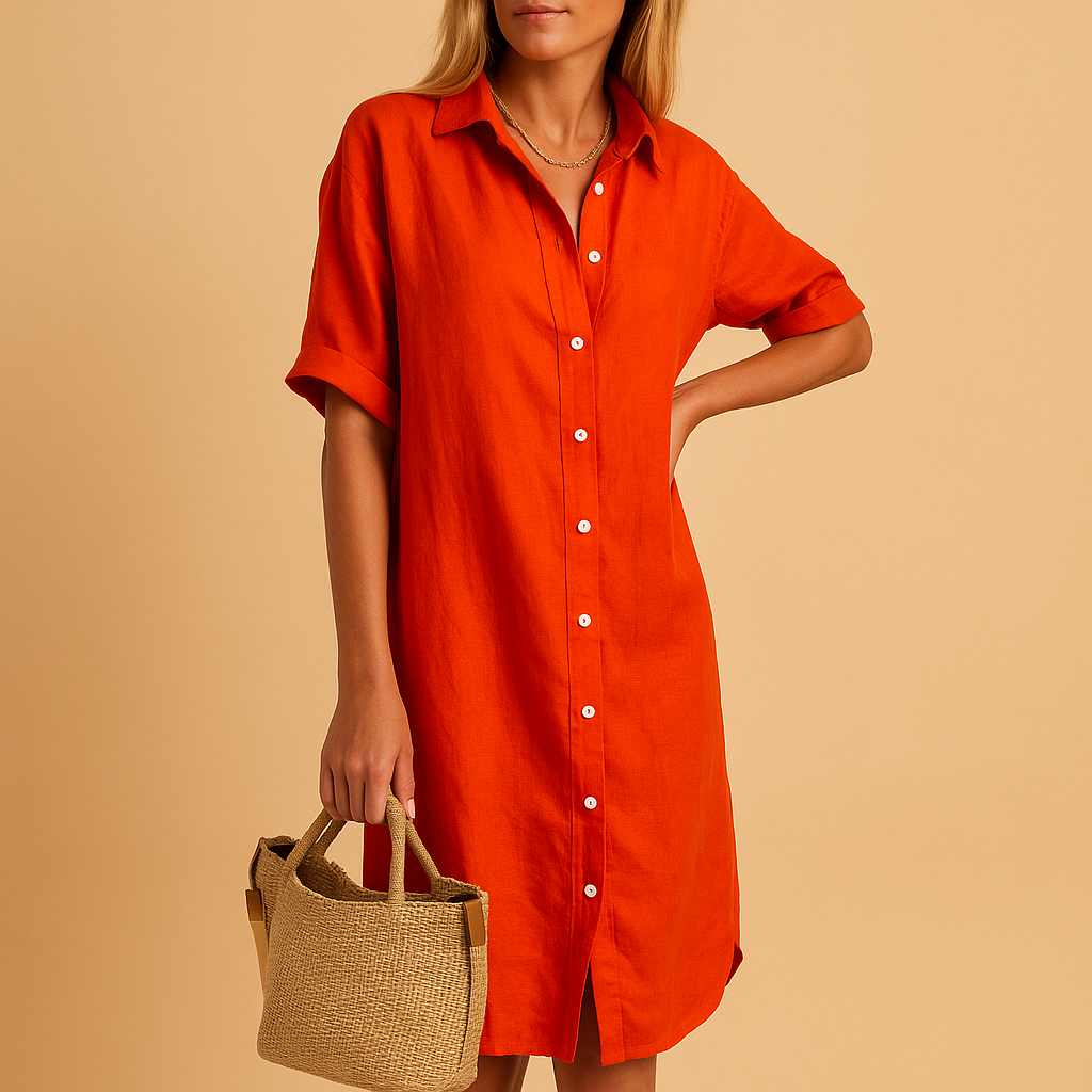 Shirt dress with short sleeves for women | Clara