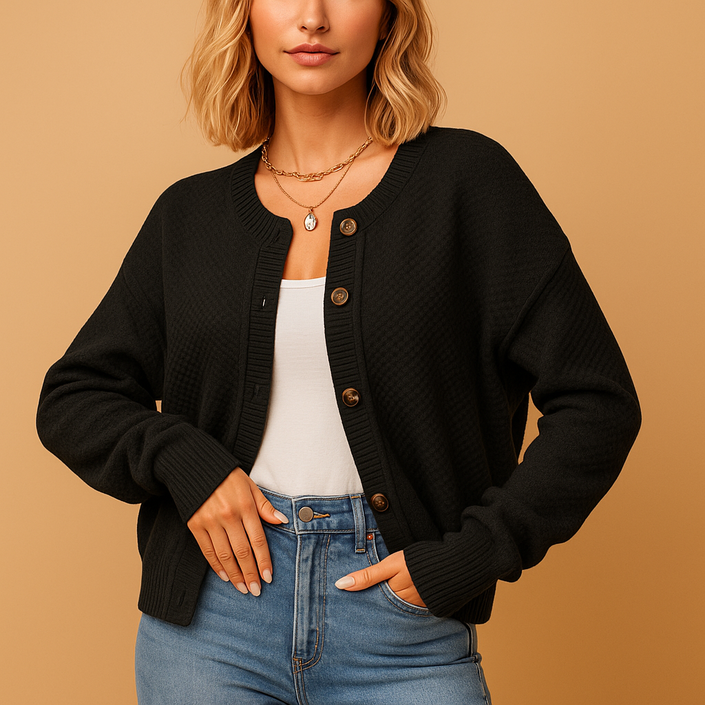 Short knitted cardigan with button closure for women | Lila