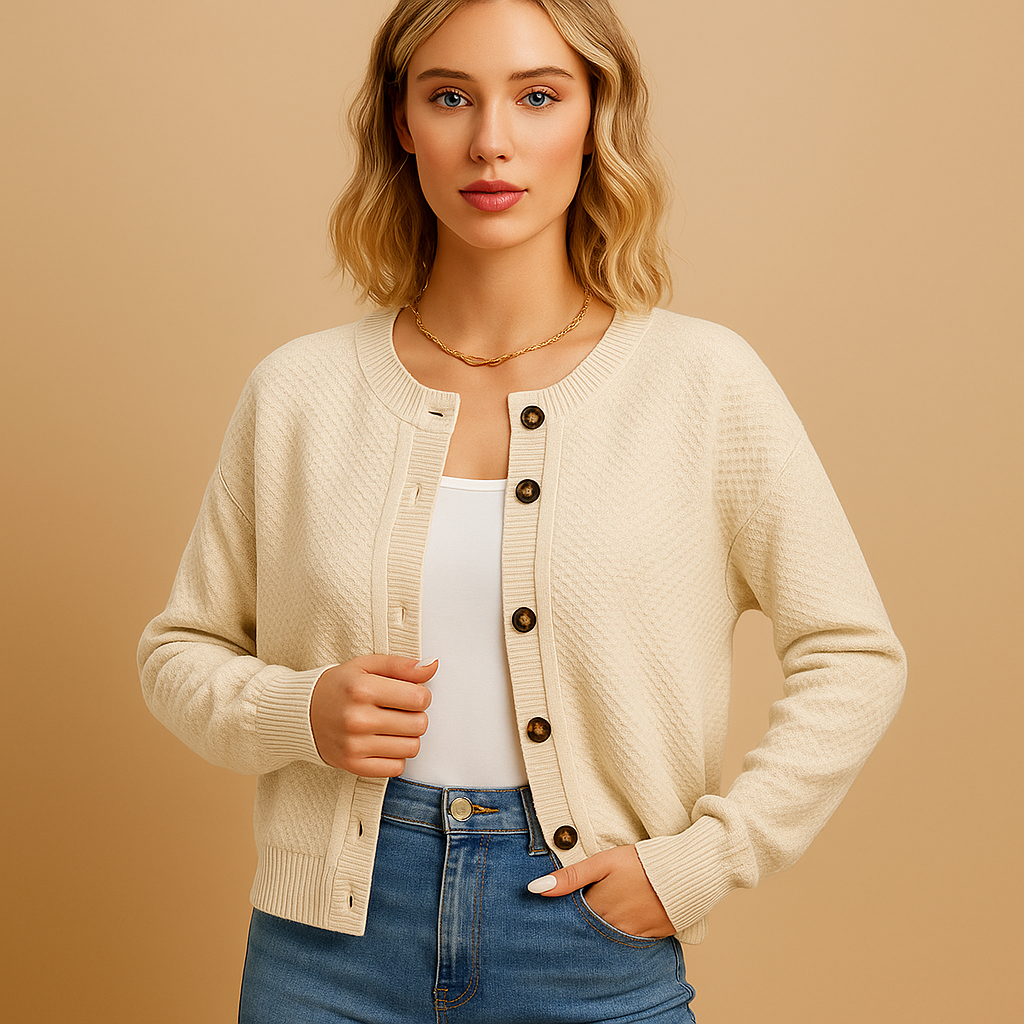 Short knitted cardigan with button closure for women | Lila