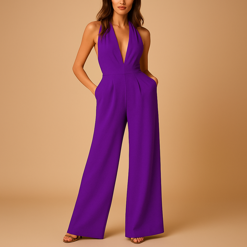 Sleeveless deep v-neck jumpsuit for women | Harper
