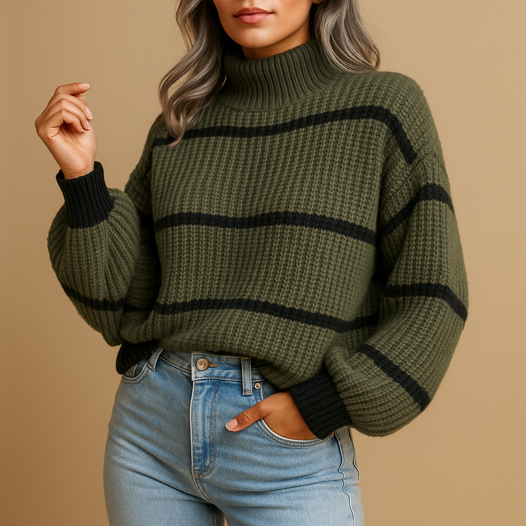 Striped knitted sweater with high neck for women | Sophia