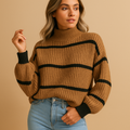 Striped knitted sweater with high neck for women | Sophia