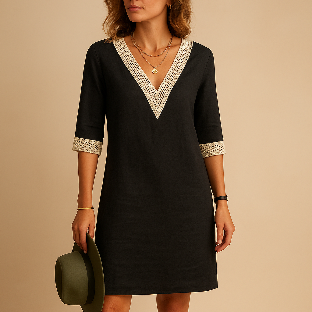 Summer V-neck dress with lace details for women | Amara
