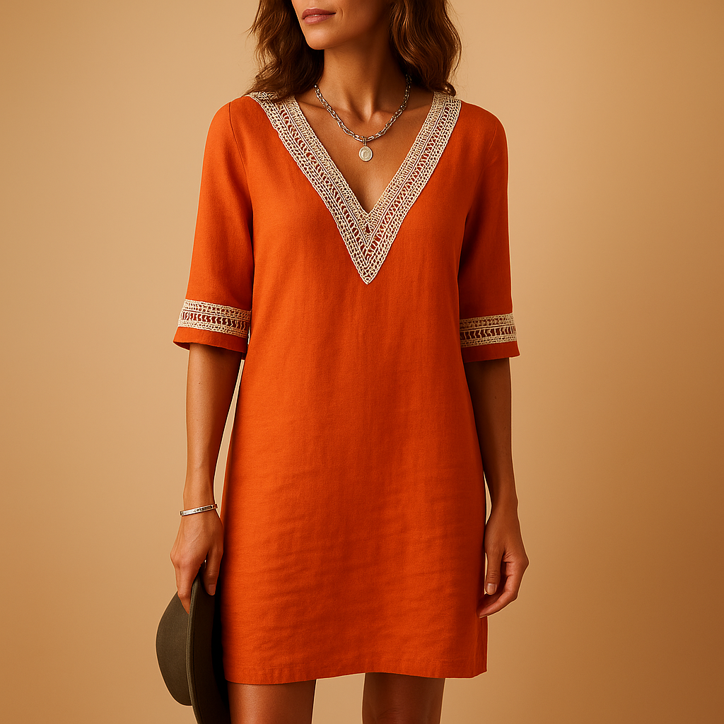 Summer V-neck dress with lace details for women | Amara