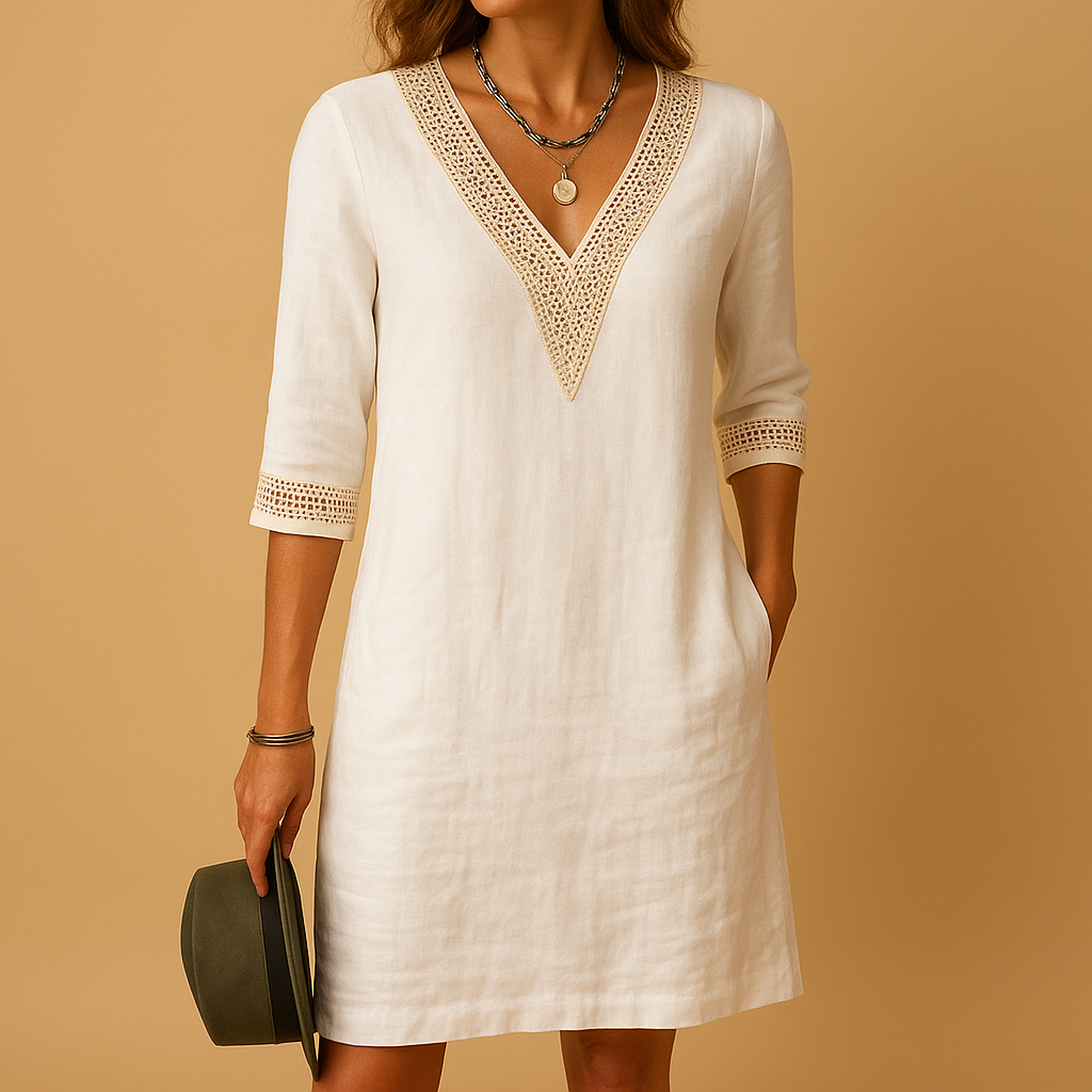 Summer V-neck dress with lace details for women | Amara