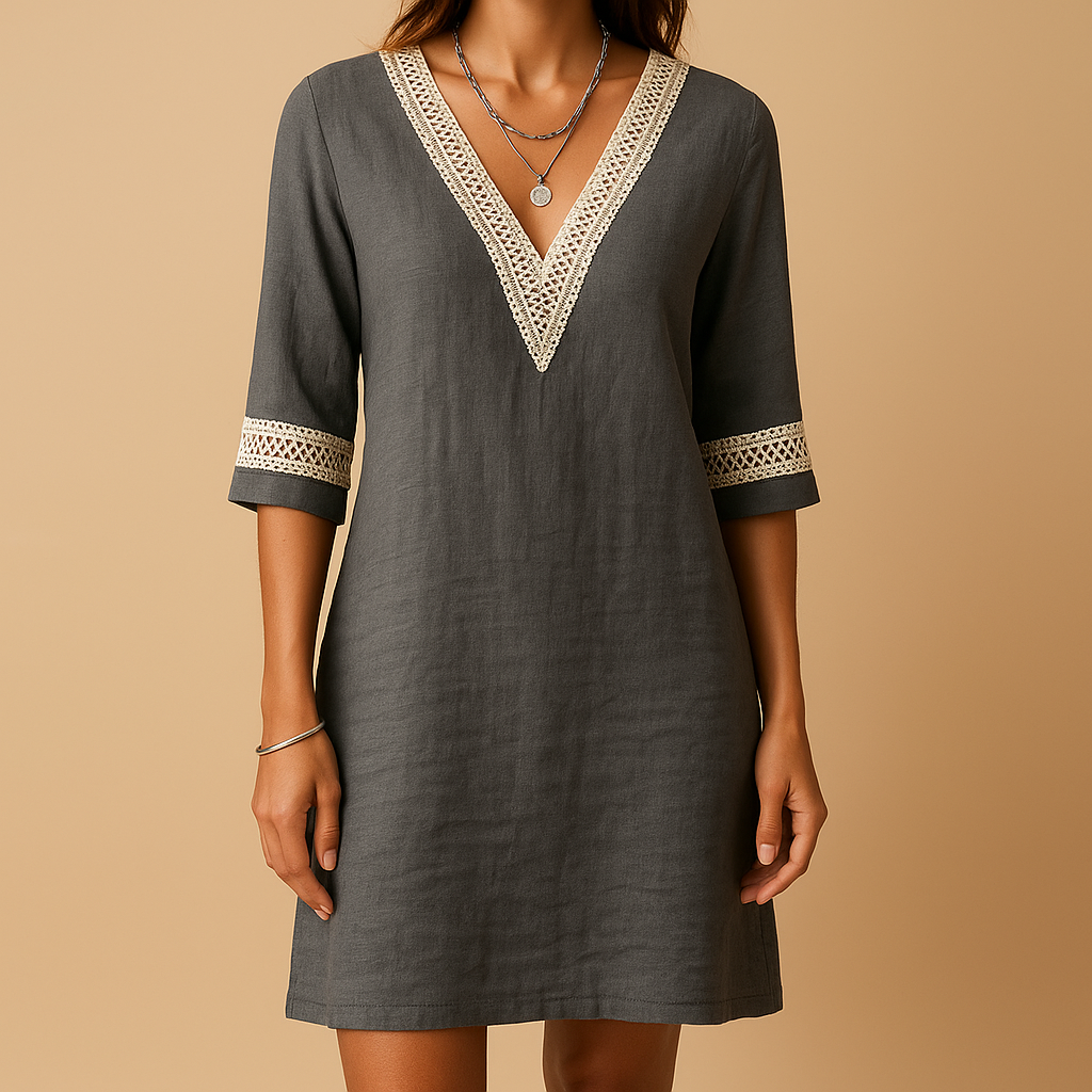 Summer V-neck dress with lace details for women | Amara