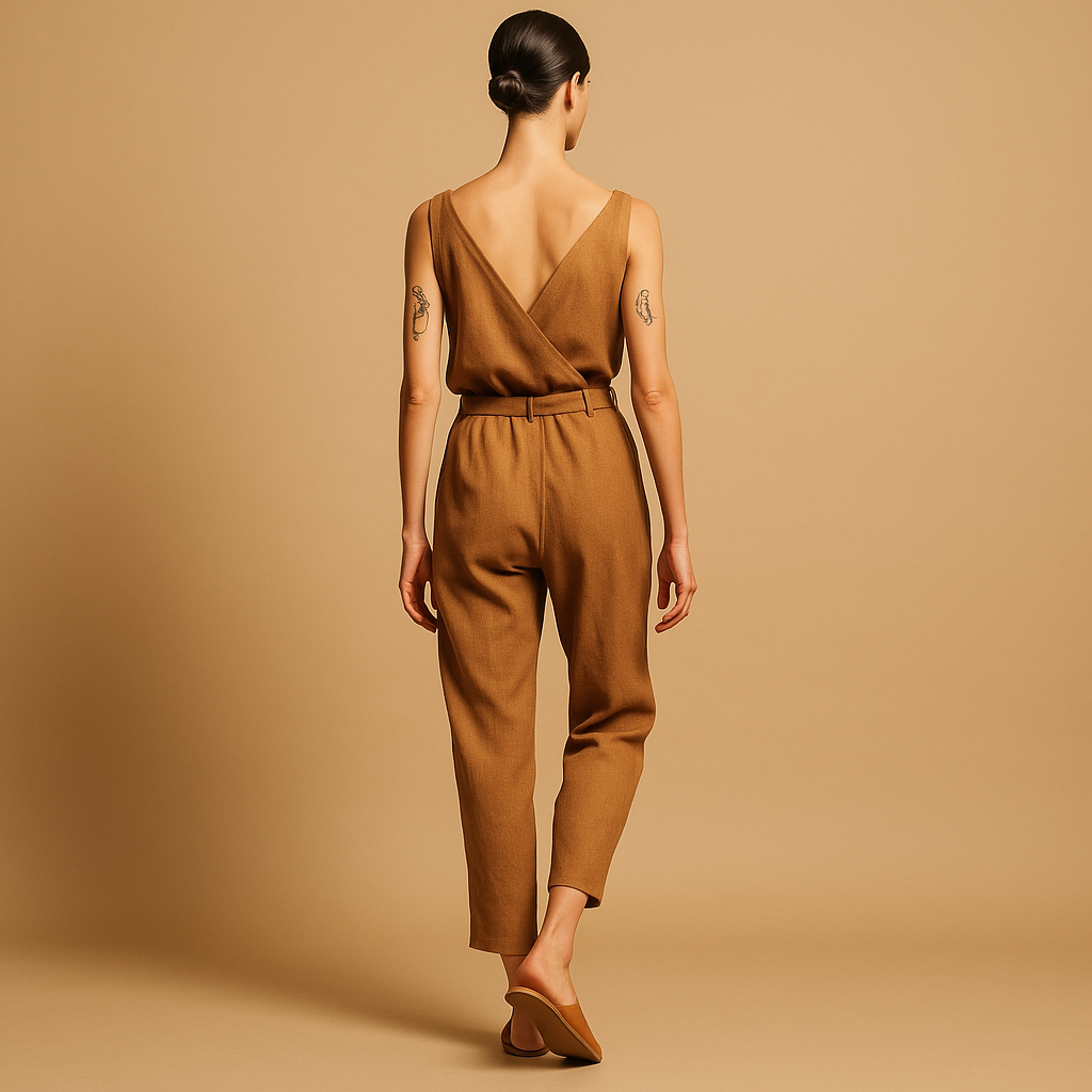 V-neck belted jumpsuit for women | Clarissa
